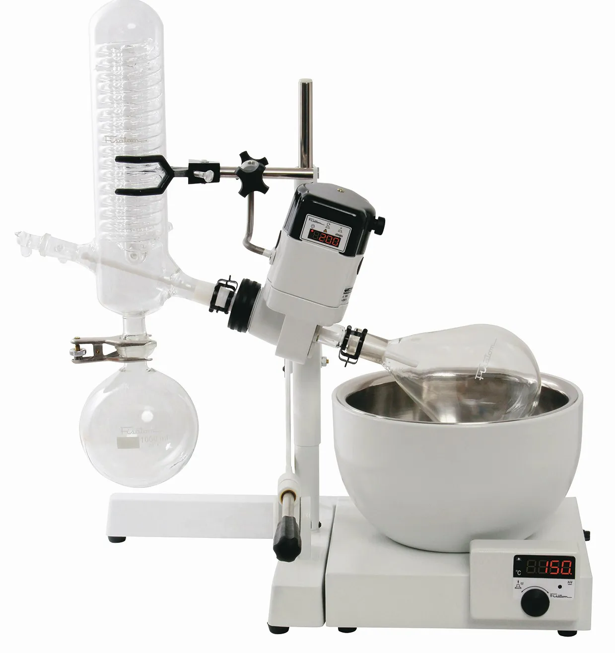 Evaporador Rotativo Modelo 803 para 50 a 150 °C, acompanha vidraria de 1 L, suporte manual e banho de aquecimento digital (modelo 558)