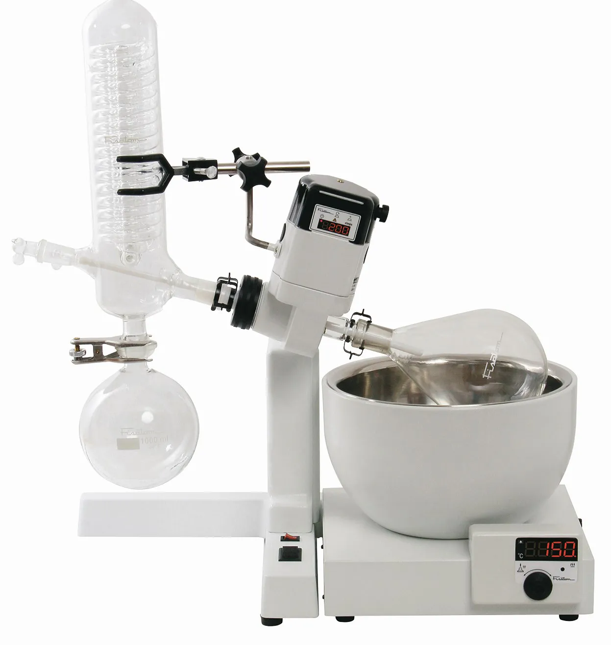 Evaporador Rotativo Modelo 804 para 50 a 150 °C, acompanha vidraria de 1 L, suporte elétrico e banho de aquecimento digital (modelo 558)